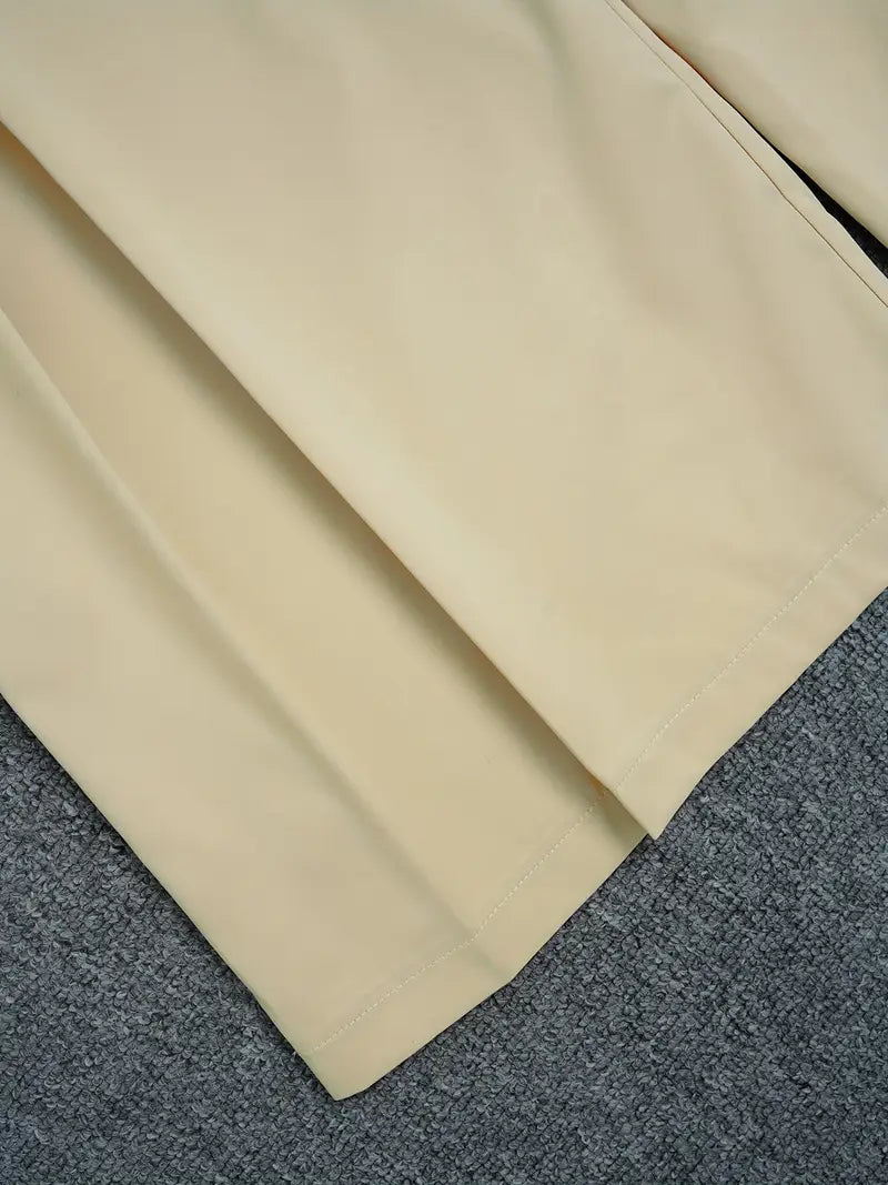 Pantalon large taille haute beige