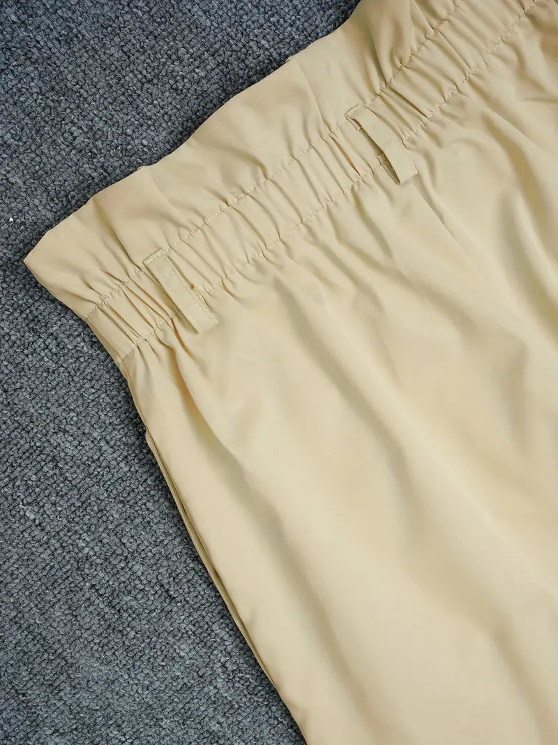 Pantalon large taille haute beige