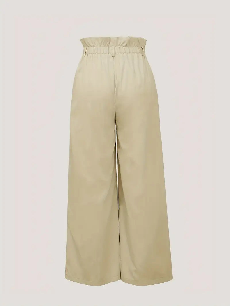 Pantalon large taille haute beige