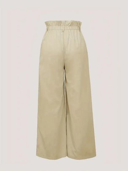 Pantalon large taille haute beige