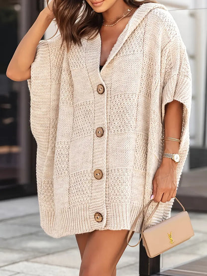 Cardigan boutonné à capuche beige