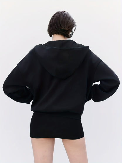 Veste à Capuche Noire – Style Casual avec Détails Découpés & Ceinture Accent