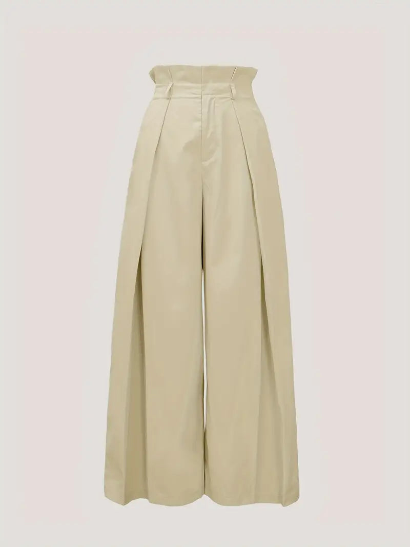 Pantalon large taille haute beige