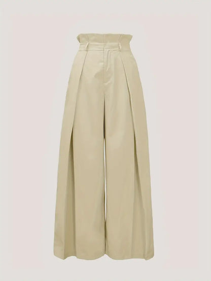 Pantalon large taille haute beige