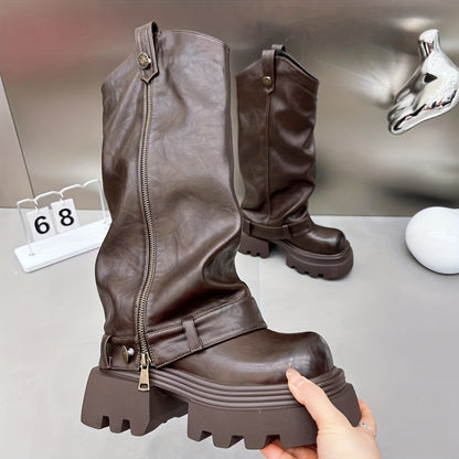 Bottes Hiver à Talon Bloc – Style Rétro Britannique & Confort Optimal